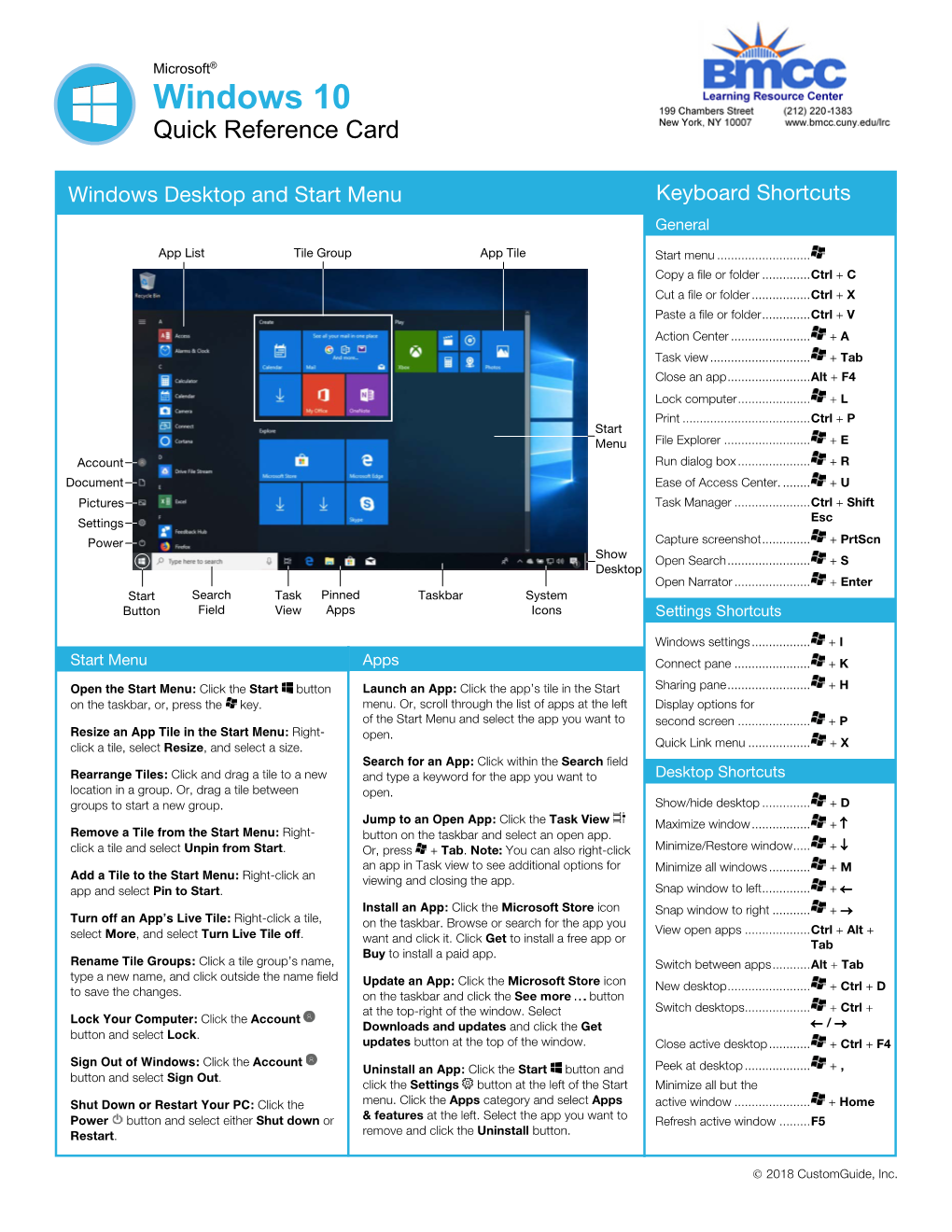 Windows 10 Quick Reference Card