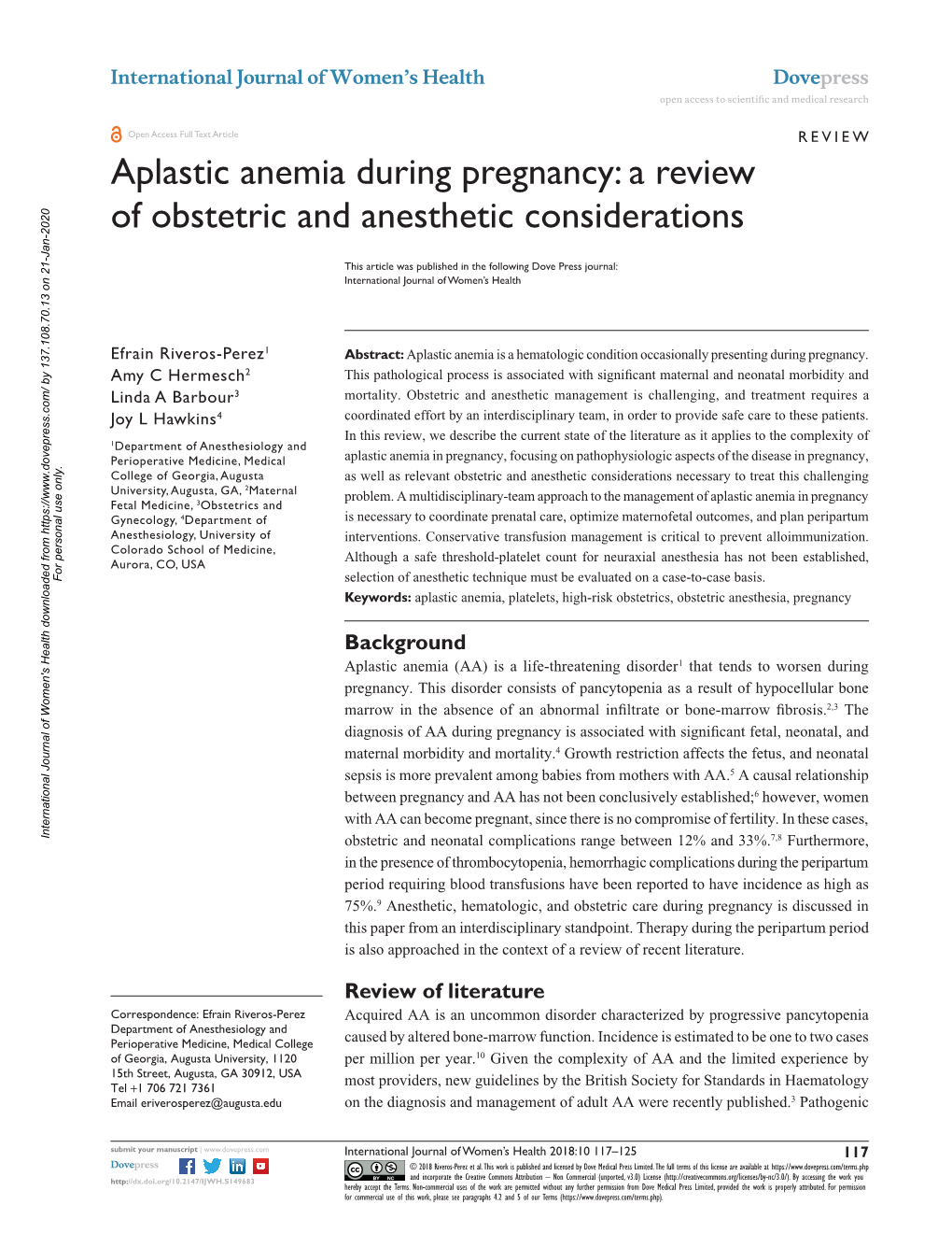 Aplastic Anemia During Pregnancy Open Access to Scientific and Medical Research DOI: 149683