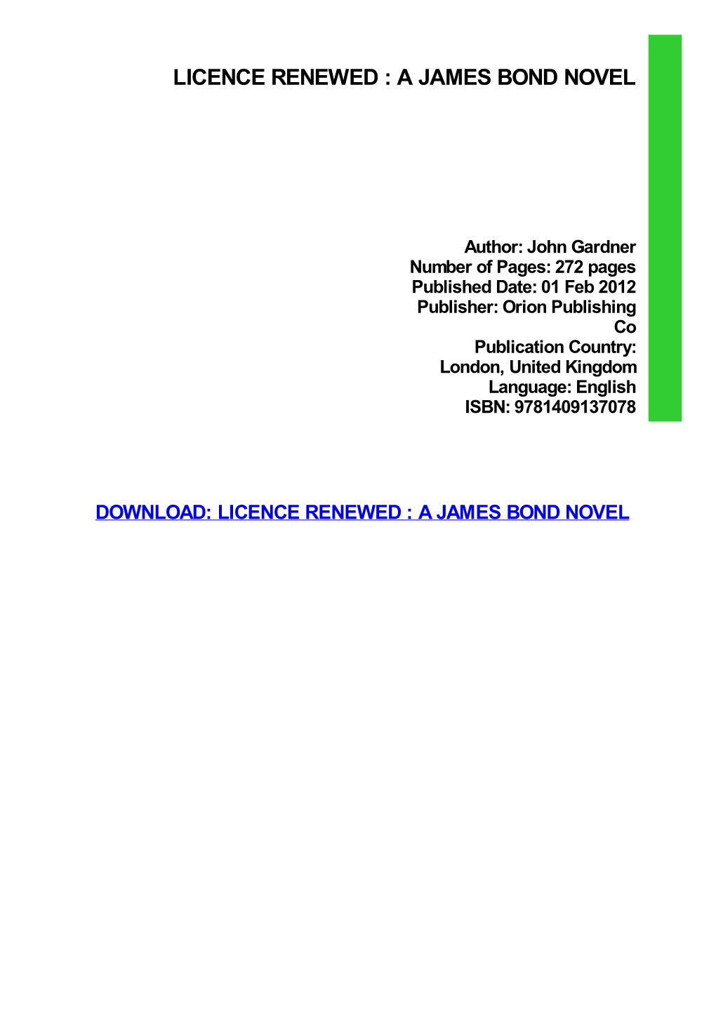 PDF Download Licence Renewed : a James Bond Novel