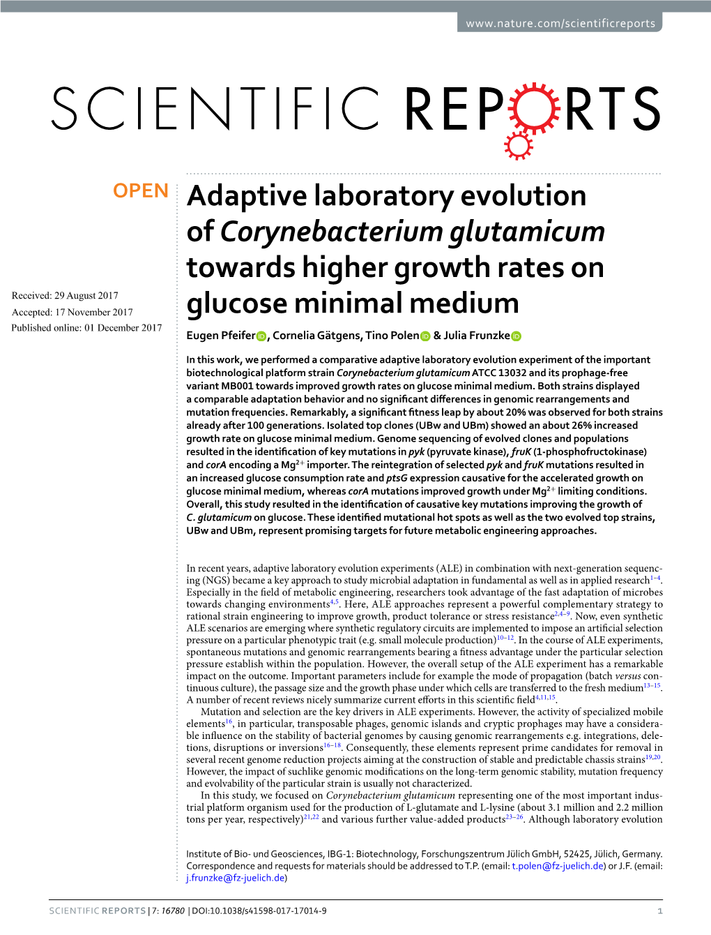 Adaptive Laboratory Evolution of Corynebacterium Glutamicum