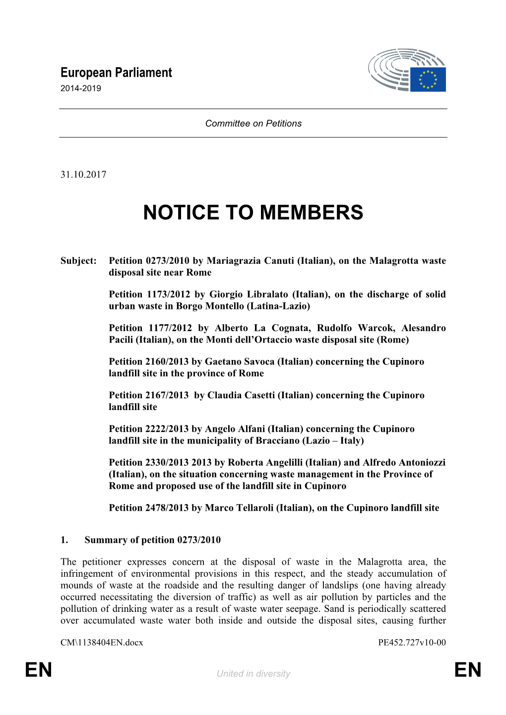 En En Notice to Members