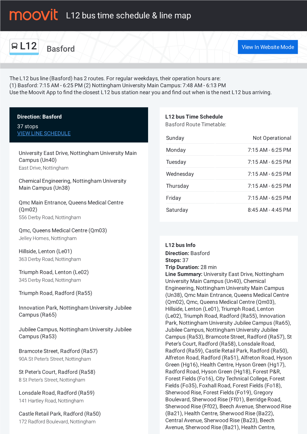 L12 Bus Time Schedule & Line Route