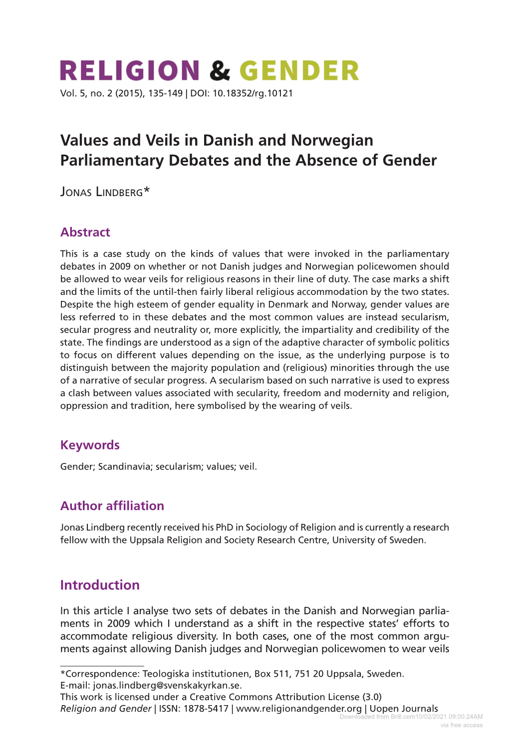 Values and Veils in Danish and Norwegian Parliamentary Debates and the Absence of Gender