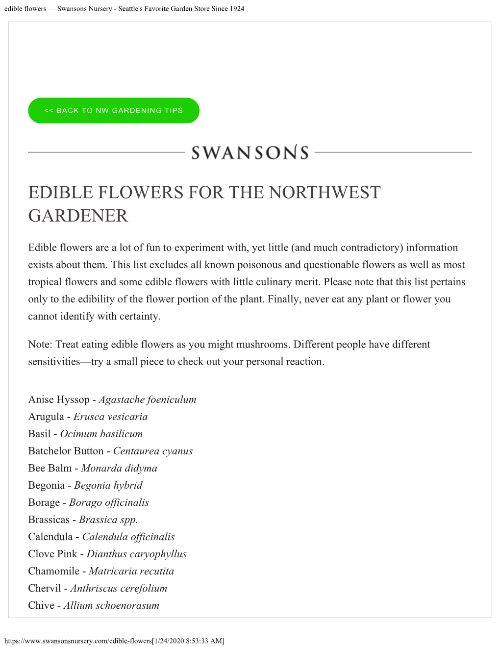 Edible Flowers — Swansons Nursery - Seattle's Favorite Garden Store Since 1924
