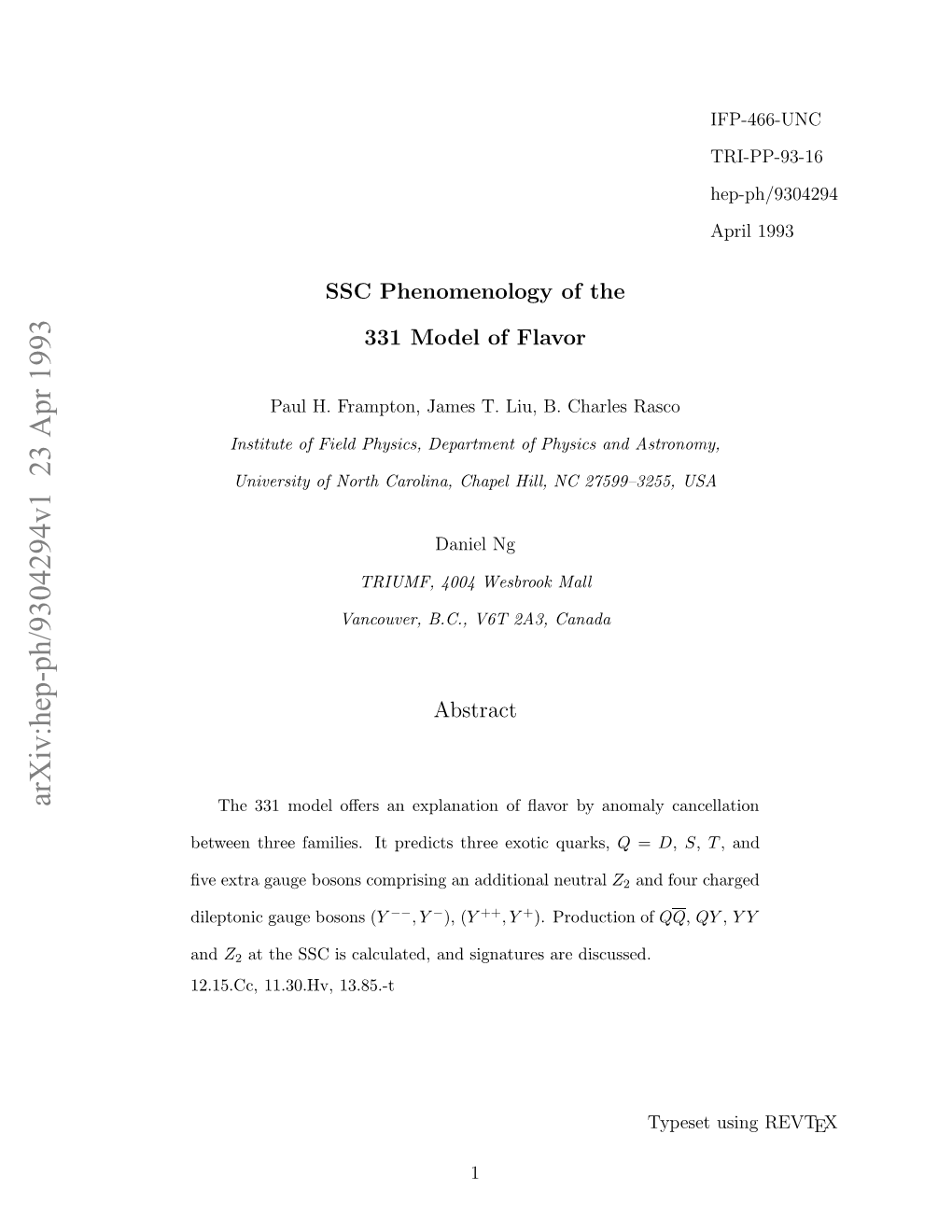 SSC Phenomenology of the 331 Model of Flavor