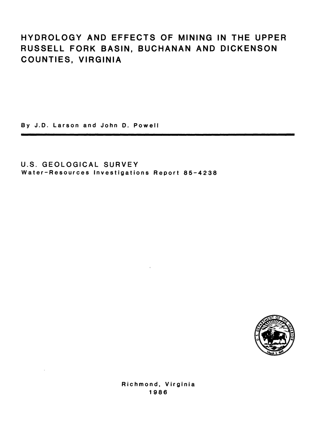 Hydrology and Effects of Mining in the Upper Russell Fork Basin, Buchanan and Dickenson Counties, Virginia