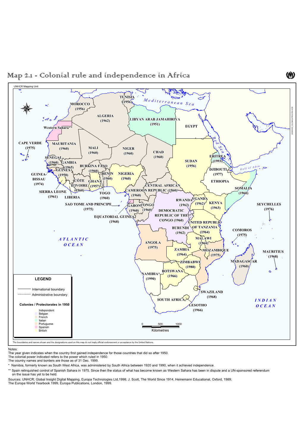 Map of the Colonial Rule and Independence in Africa