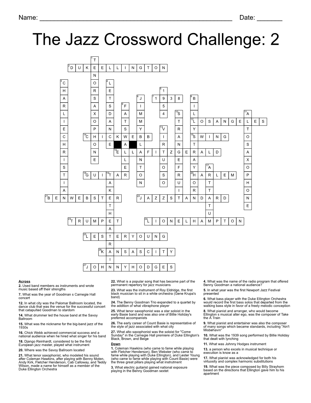 The Jazz Crossword Challenge: 2