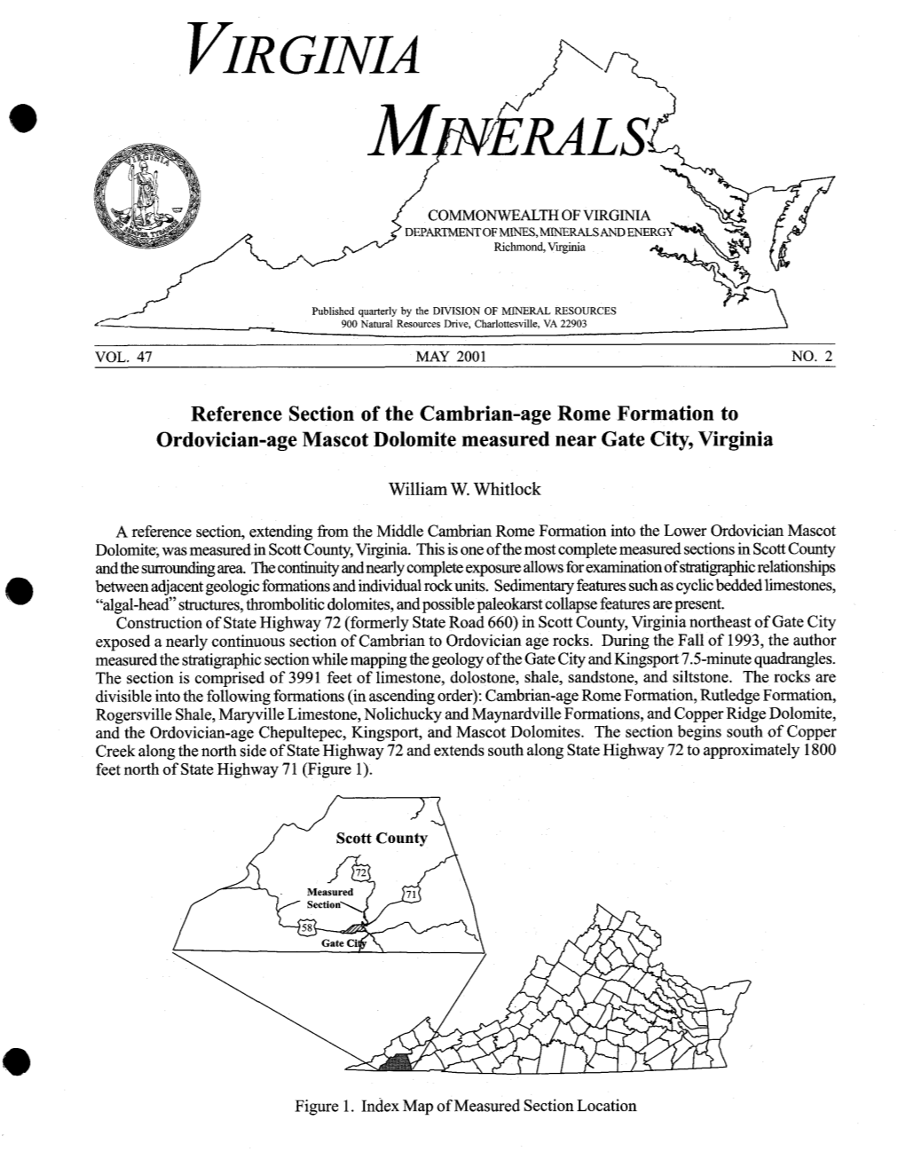 Reference Section of the Cambrian-Age Rome Formation to Ordovician-Age Mascot Dolomite Measured Near Gate City, Virginia