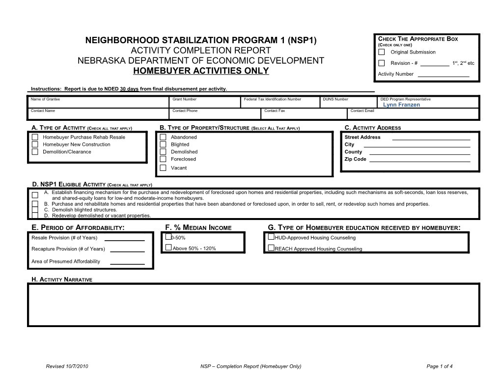 NSP Homebuyer Activity Completion Report