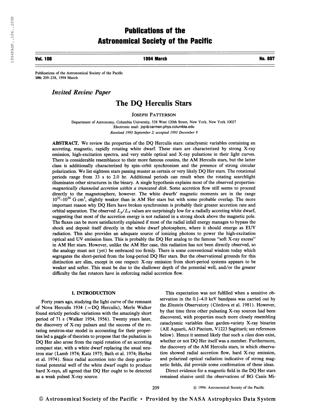 Publications of the Astronomical Society of the Pacific Vol. 106 1994 March No. 697 Publications of the Astronomical Society Of