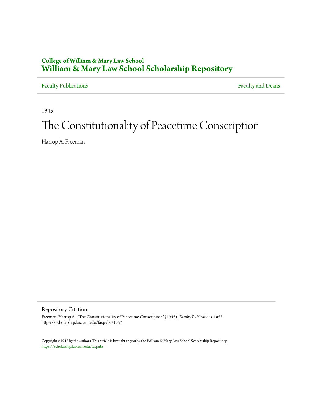 The Constitutionality of Peacetime Conscription