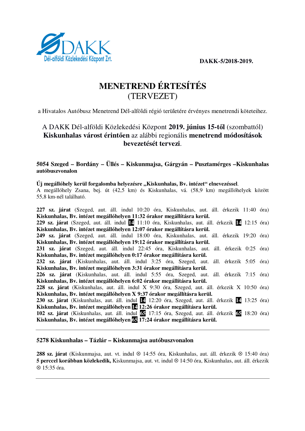 Menetrend Értesítés (Tervezet)