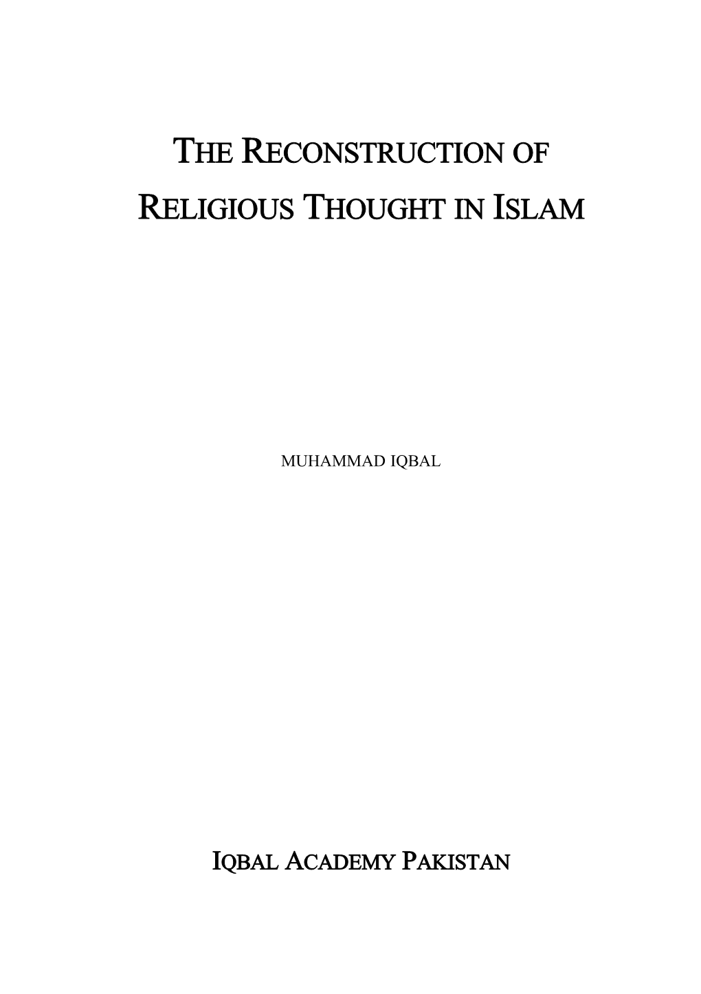 The Reconstruction of Religious Thought in Islam