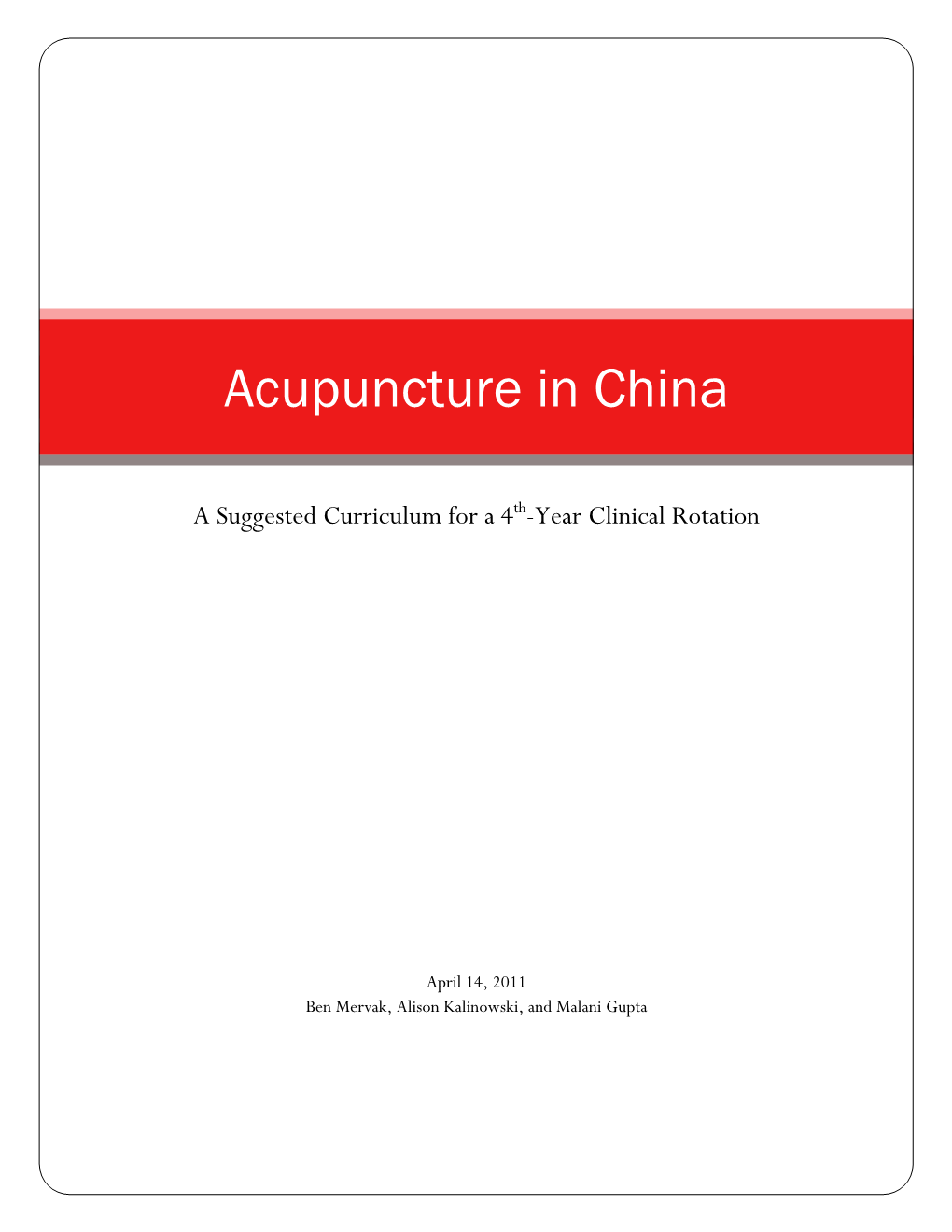 Acupuncture in China