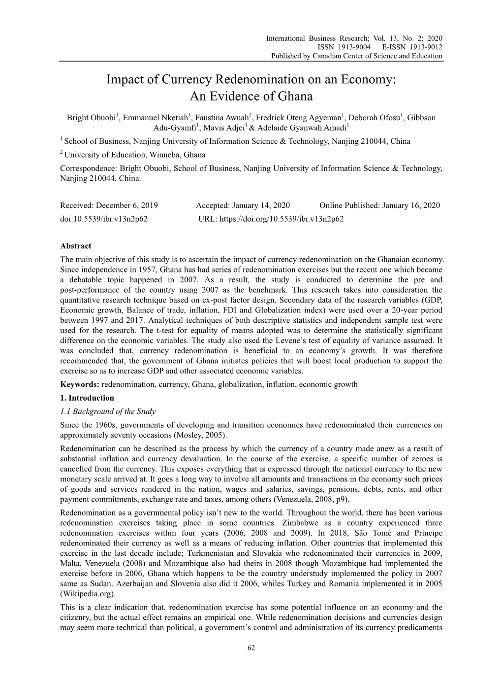 Impact of Currency Redenomination on an Economy: an Evidence of Ghana