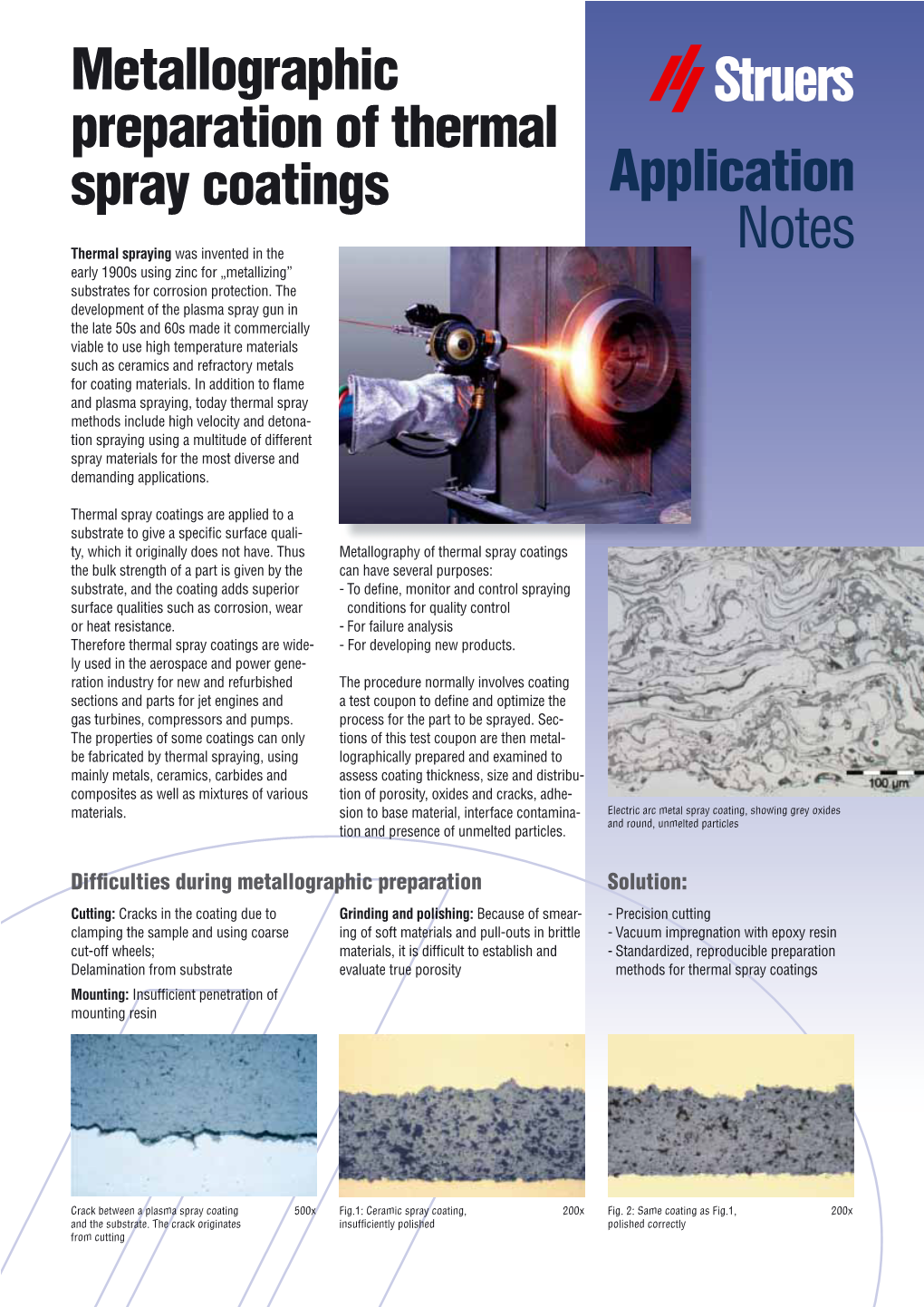 Application Notes Metallographic Preparation of Thermal Spray Coatings