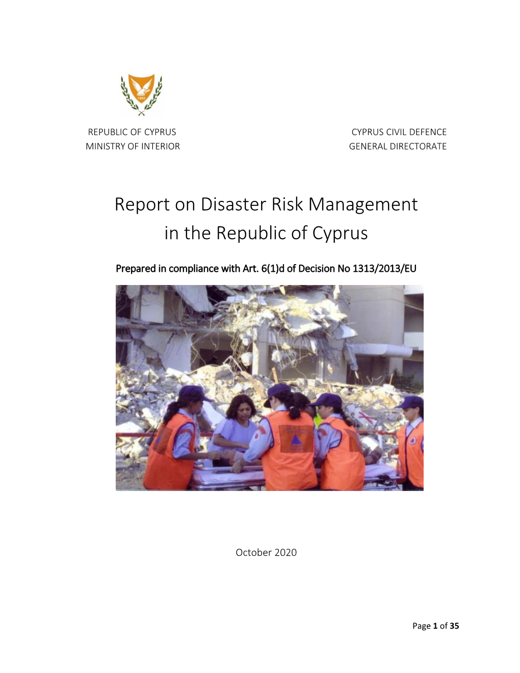 Report on Disaster Risk Management in the Republic of Cyprus