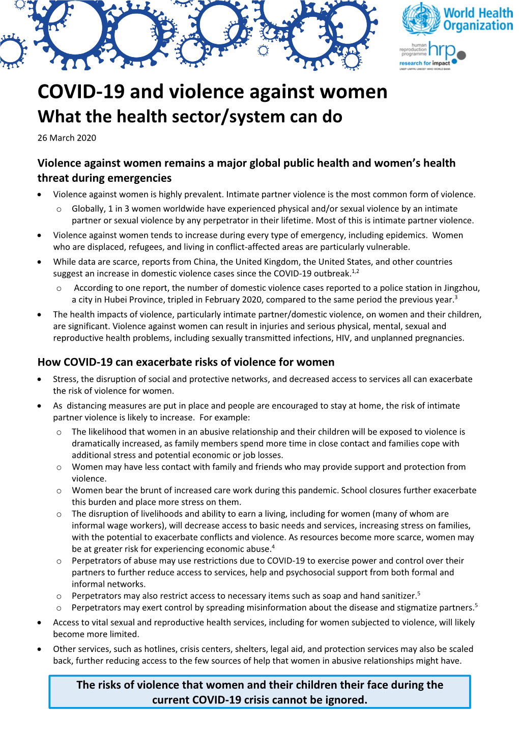 COVID-19 and Violence Against Women What the Health Sector/System Can Do