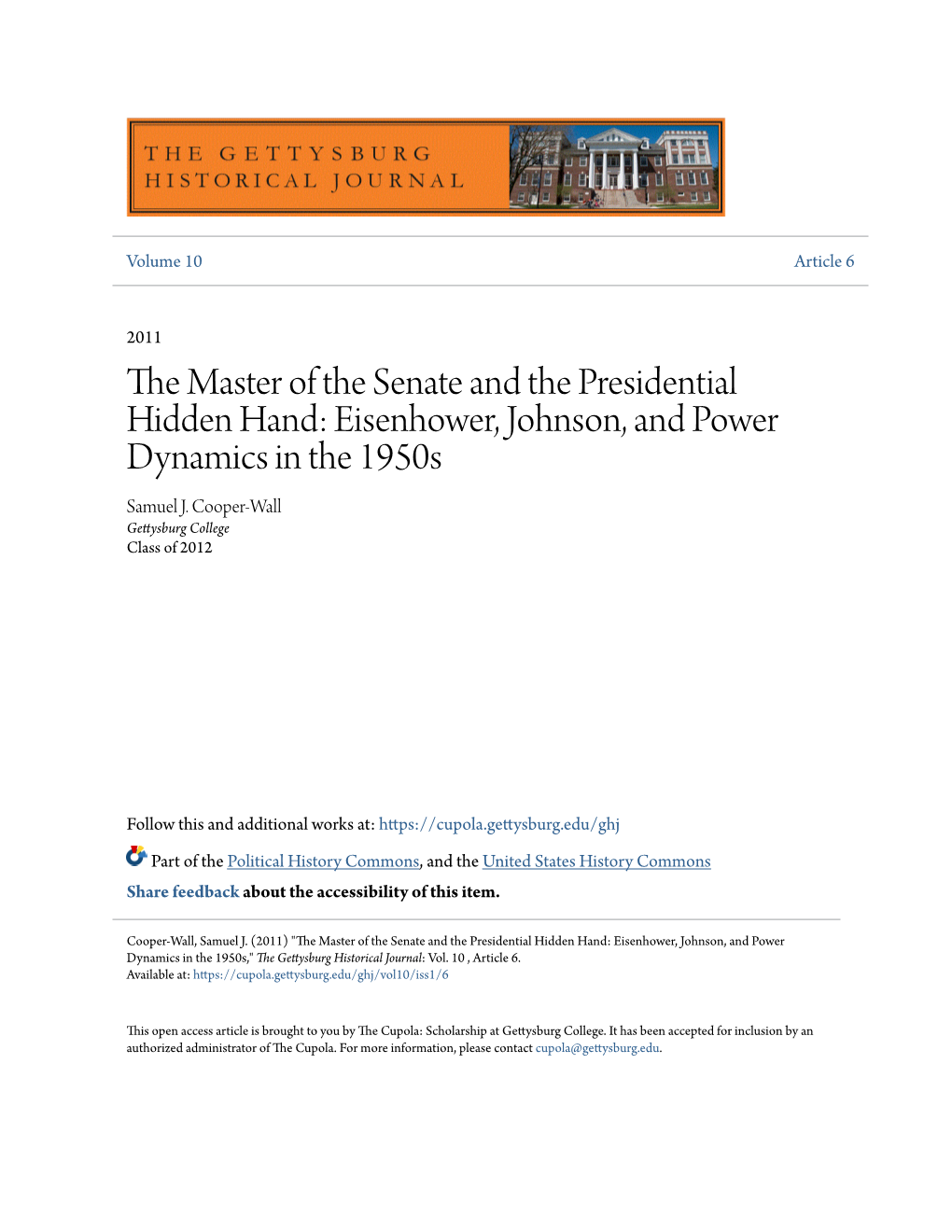 The Master of the Senate and the Presidential Hidden Hand: Eisenhower, Johnson, and Power Dynamics in the 1950S by Samuel J