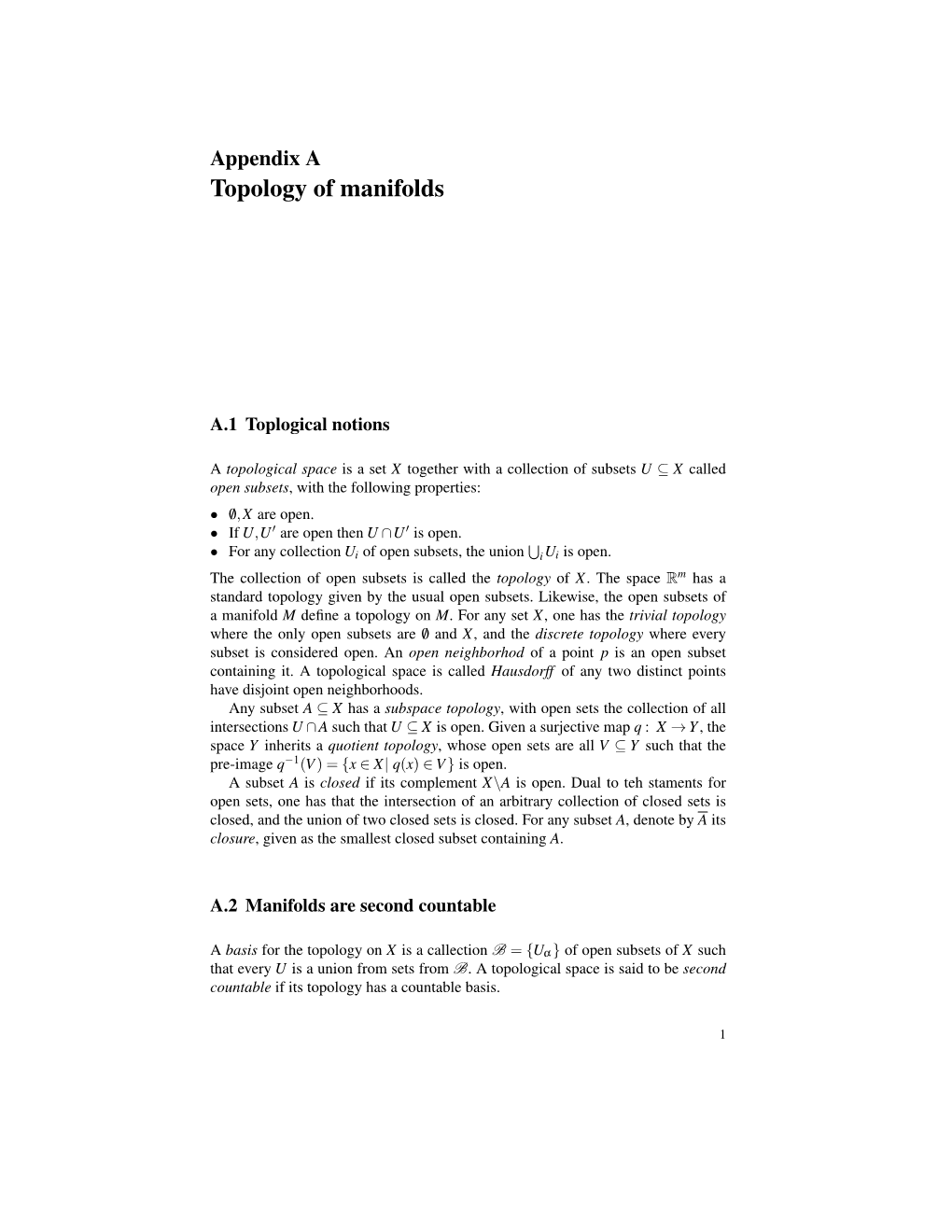 Appendix a Topology of Manifolds