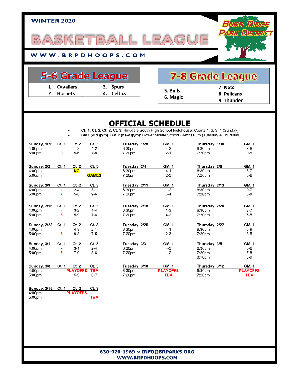 OFFICIAL SCHEDULE • Ct