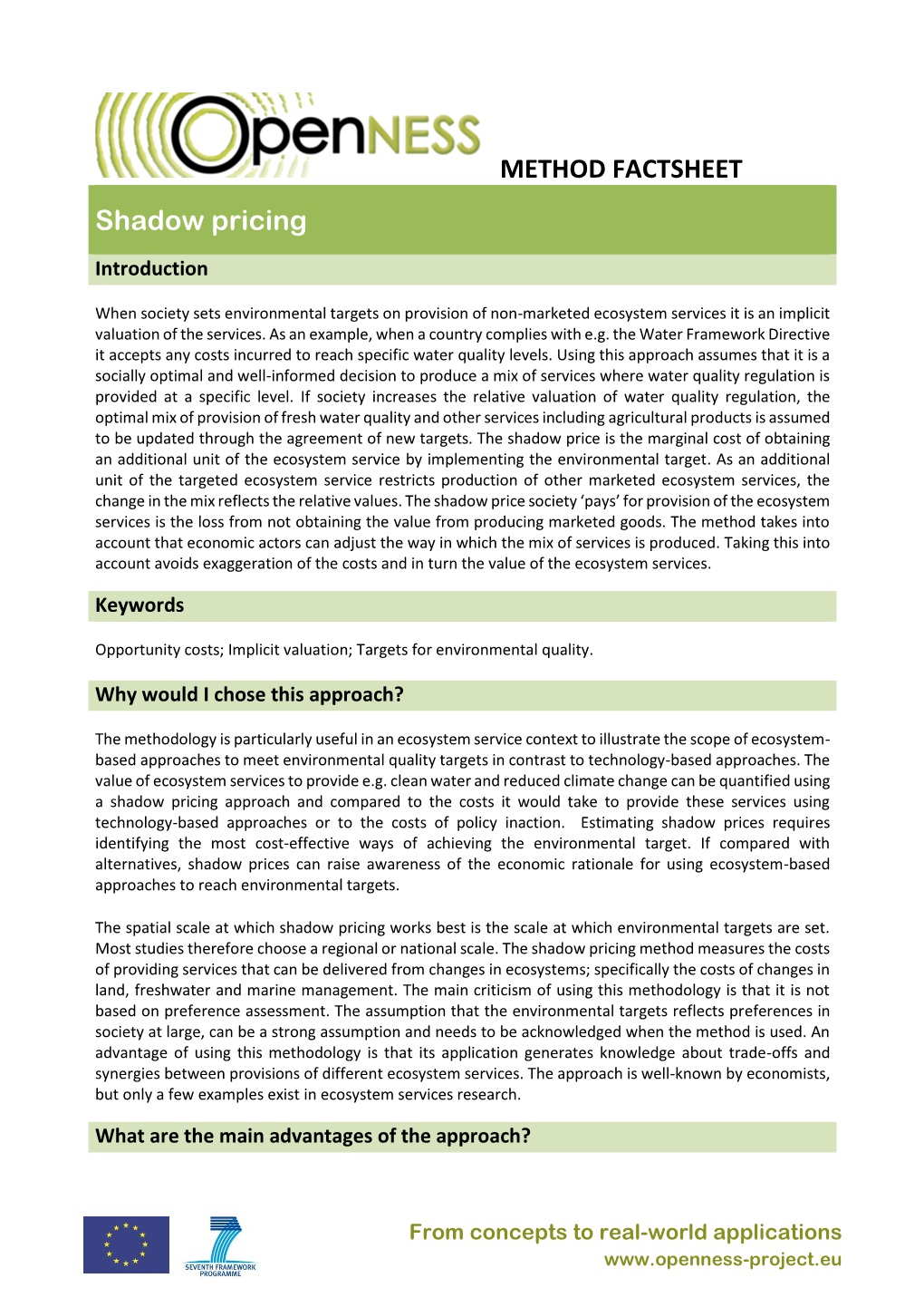 METHOD FACTSHEET Shadow Pricing