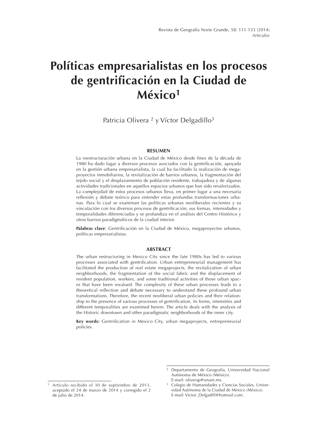 Políticas Empresarialistas En Los Procesos De Gentrificación En La Ciudad 113 De México