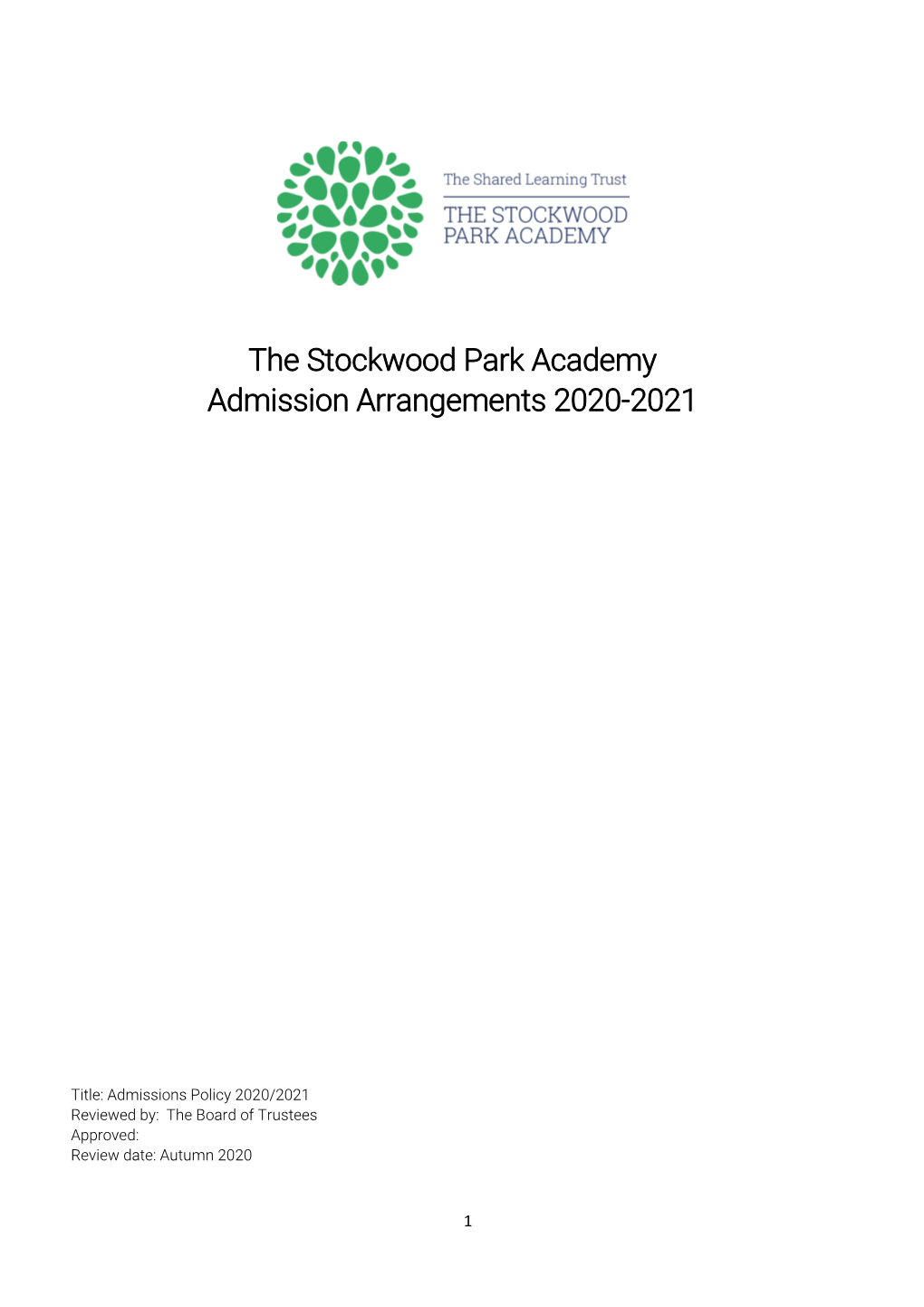 The Stockwood Park Academy Admission Arrangements 2020-2021