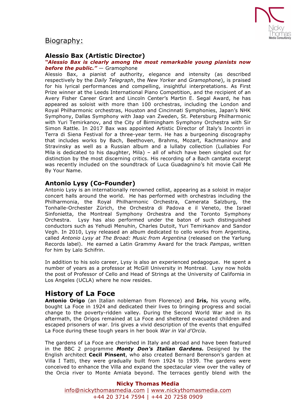 Biography: History of La Foce