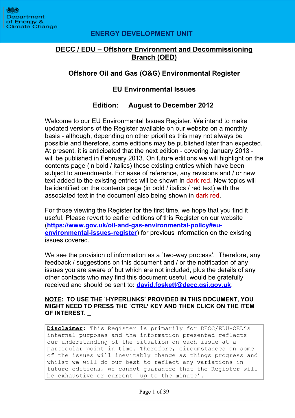 Offshore Oil and Gas (O&G) Environmental Register s1