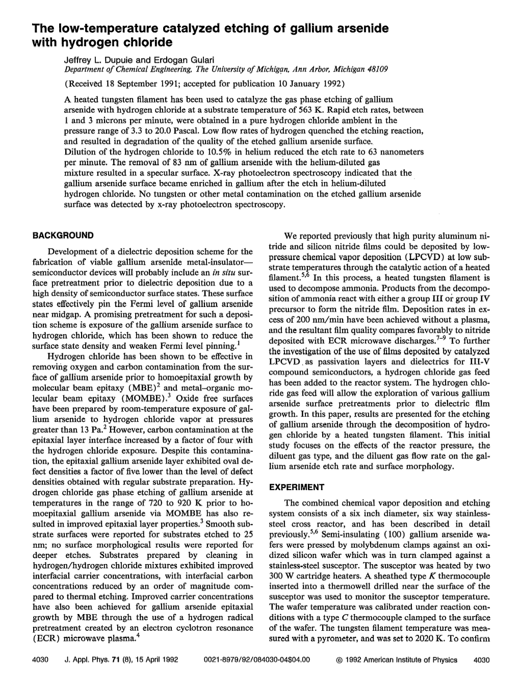 The Low-Temperature Catalyzed Etching of Gallium Arsenide with Hydrogen Chloride Jeffrey L