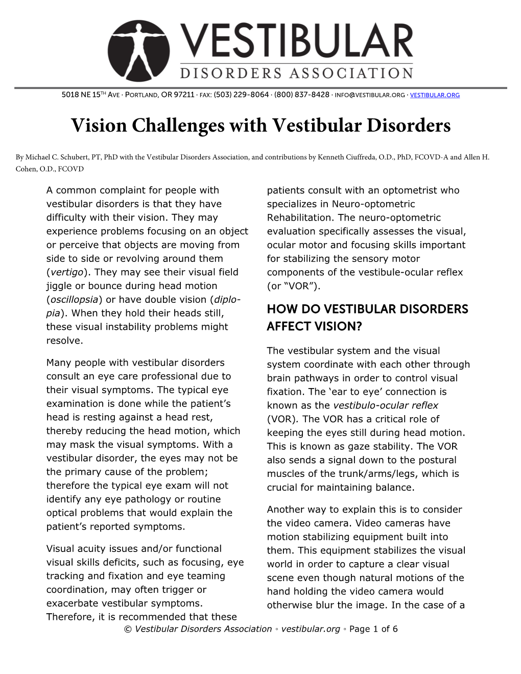 Vision Challenges with Vestibular Disorders