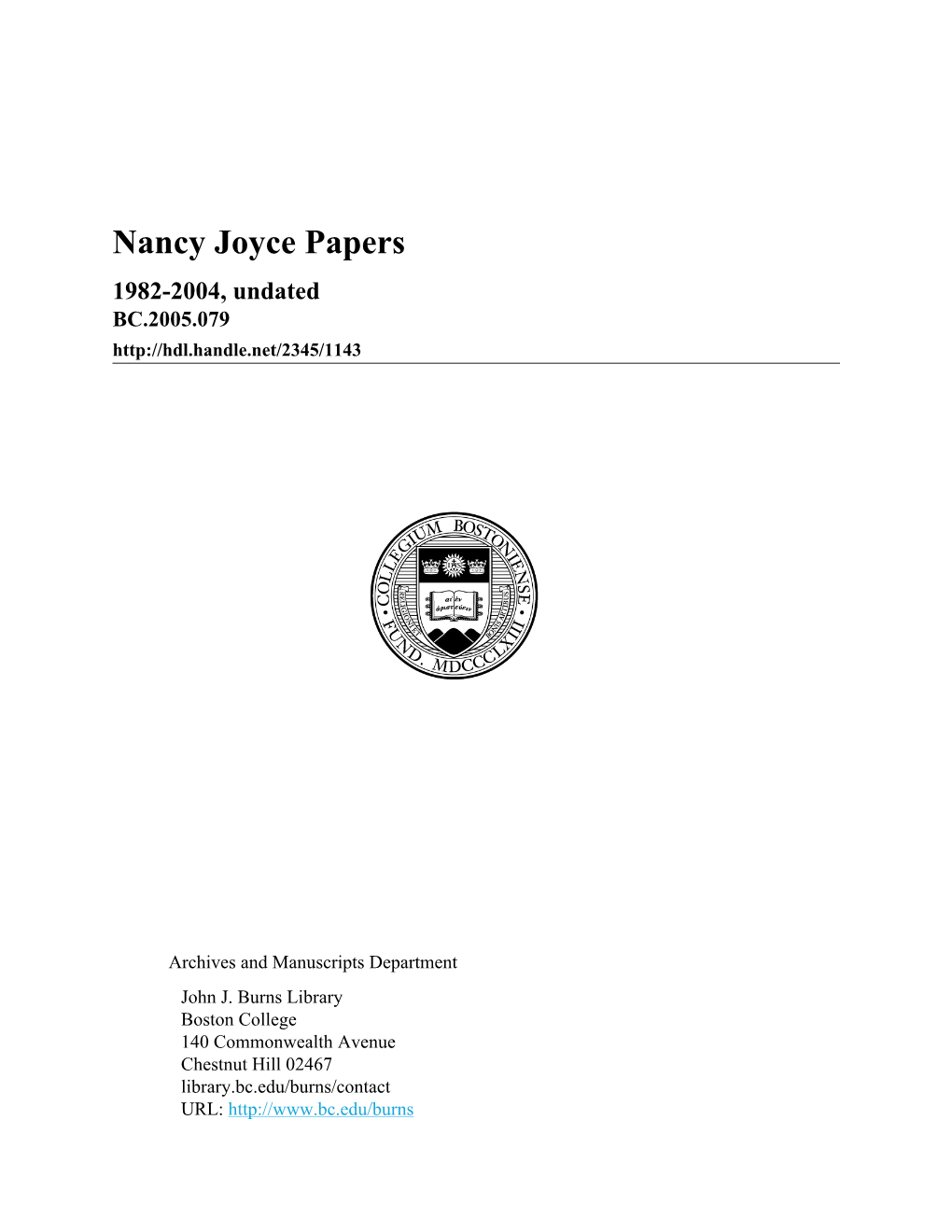 Nancy Joyce Papers 1982-2004, Undated BC.2005.079