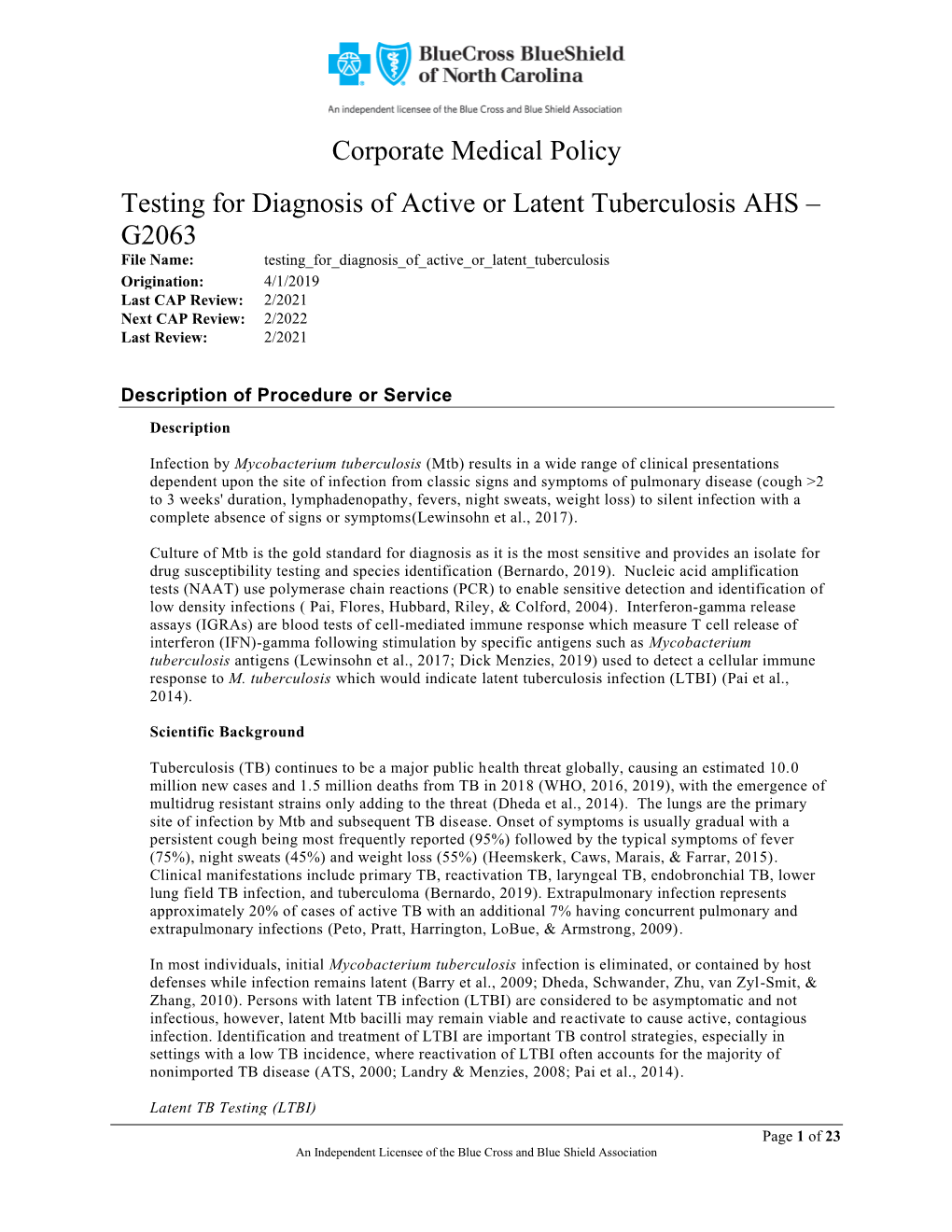 Testing for Diagnosis of Active Or Latent Tuberculosis