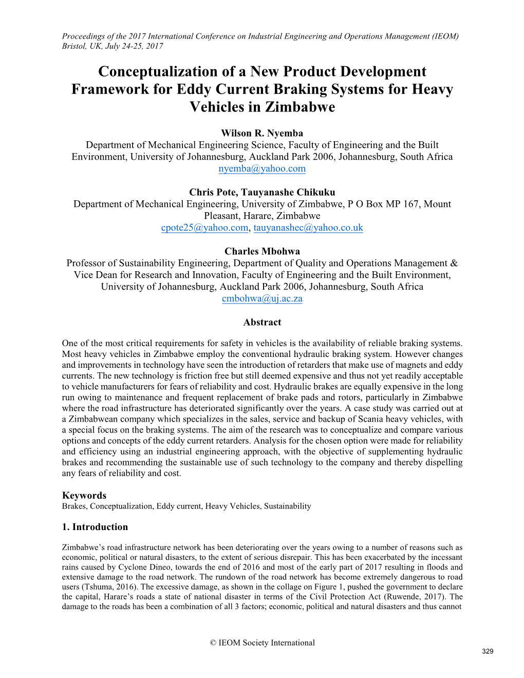Conceptualization of a New Product Development Framework for Eddy Current Braking Systems for Heavy Vehicles in Zimbabwe