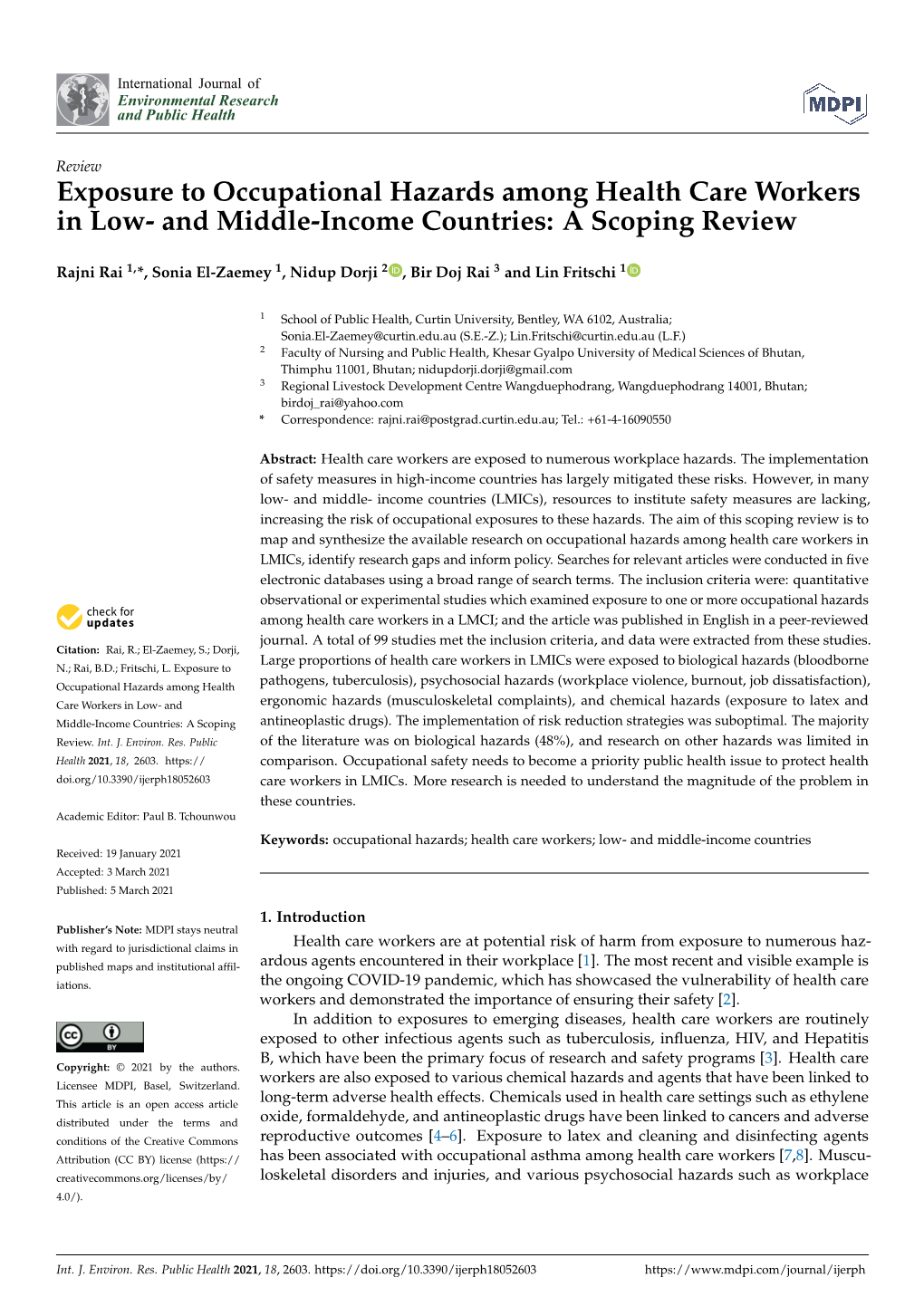 Exposure to Occupational Hazards Among Health Care Workers in Low- and Middle-Income Countries: a Scoping Review