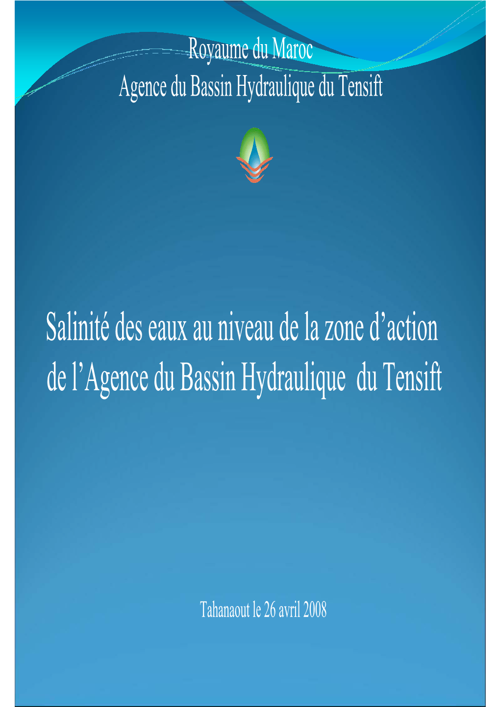 Salinité Des Eaux Au Niveau De La Zone D'action De L'agence Du Bassin Hydraulique Du Tensift