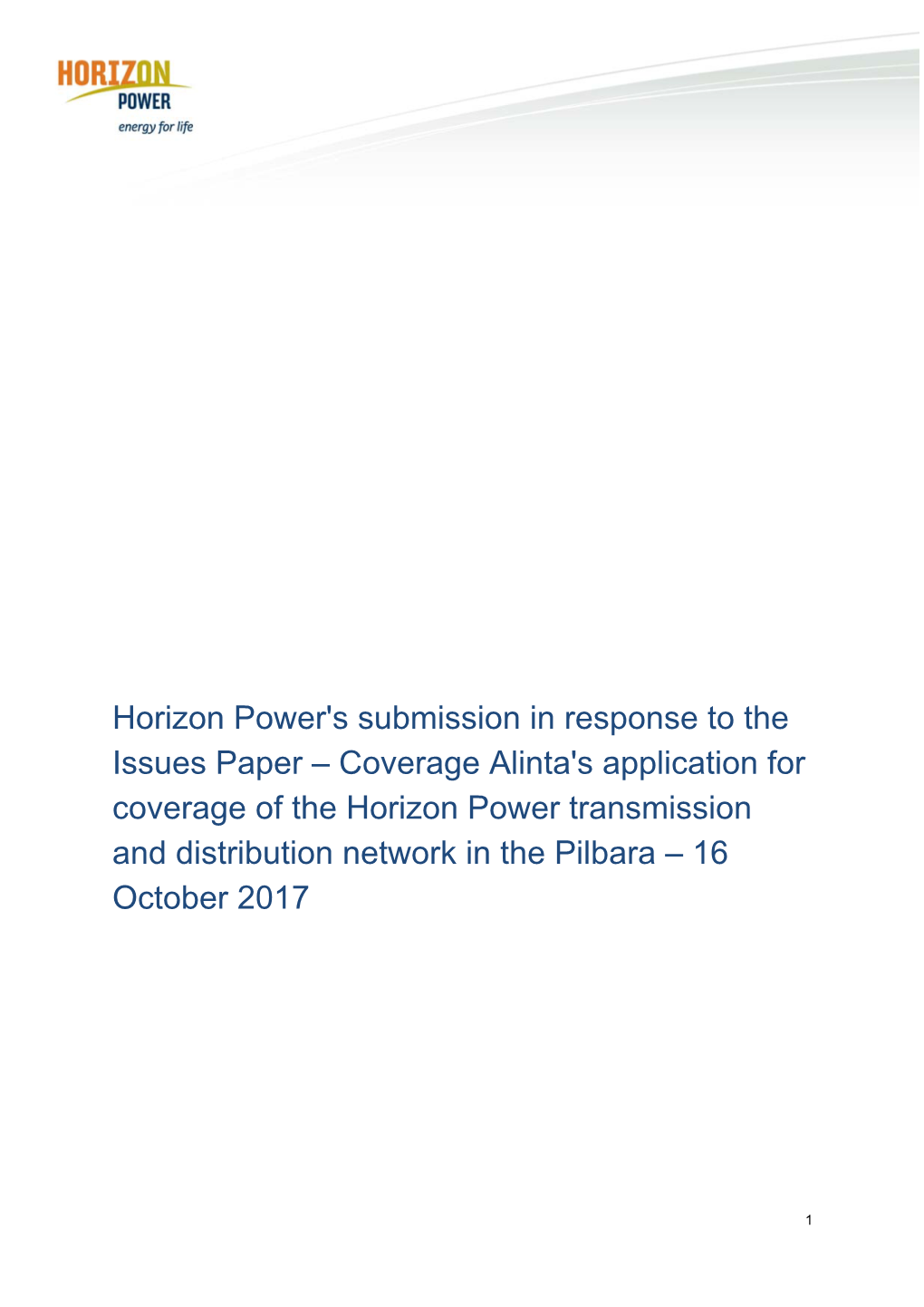 Horizon Power's Submission in Response To