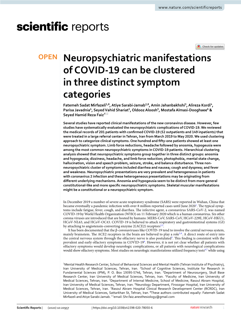 Neuropsychiatric Manifestations of COVID-19 Can Be Clustered in Three