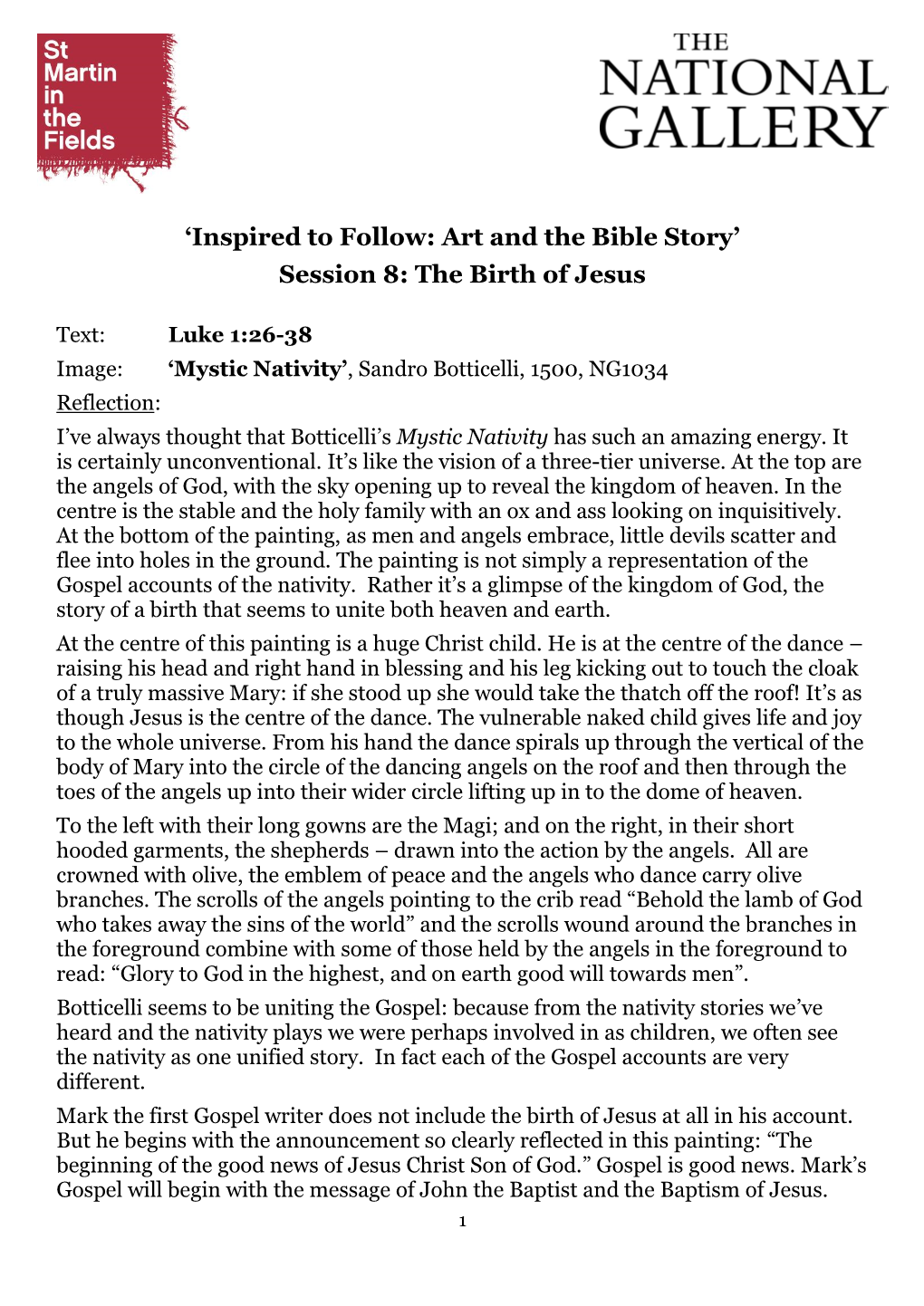 'Inspired to Follow: Art and the Bible Story' Session 8: the Birth of Jesus