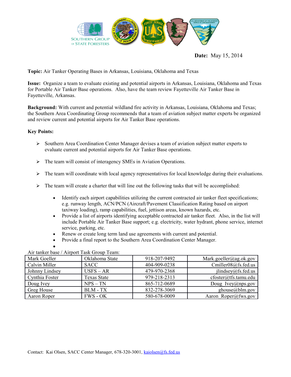 Topic: Air Tanker Operating Bases in Arkansas, Louisiana, Oklahoma and Texas