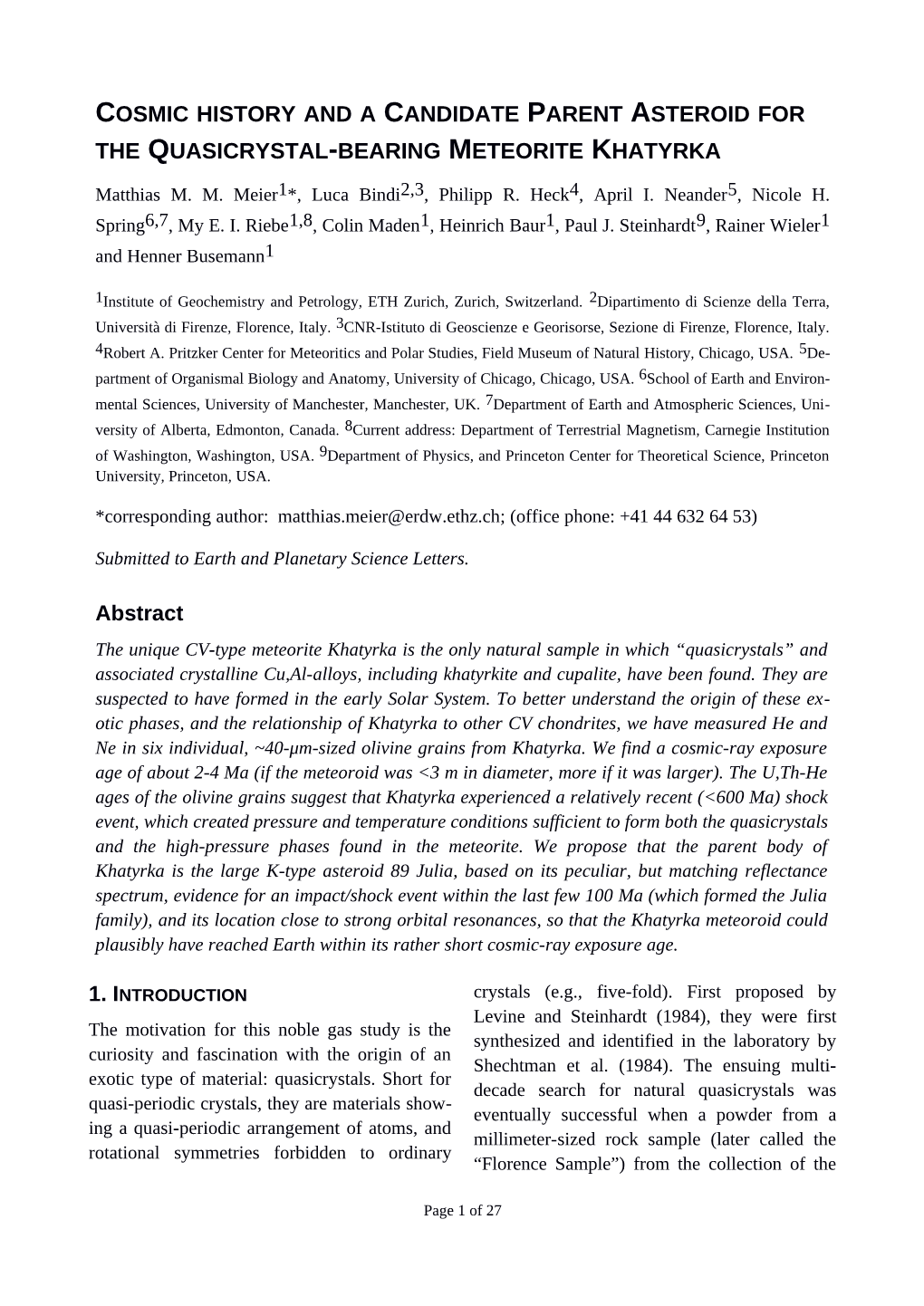 Cosmic History and a Candidate Parent Asteroid for the Quasicrystal-Bearing Meteorite Khatyrka