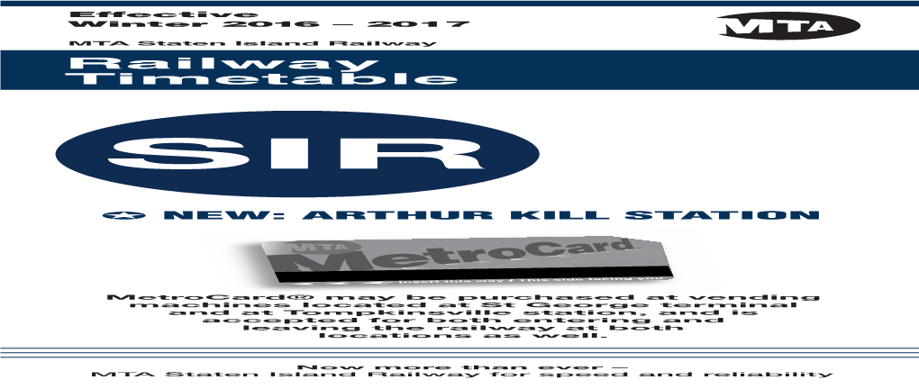Staten Island Railway Railway Timetable
