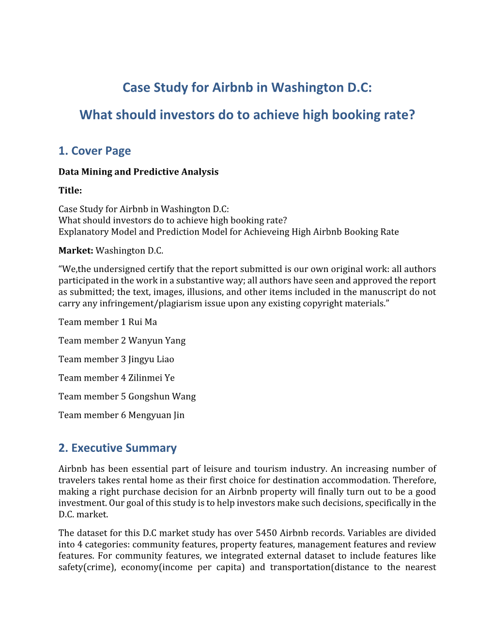 Case Study for Airbnb in Washington DC
