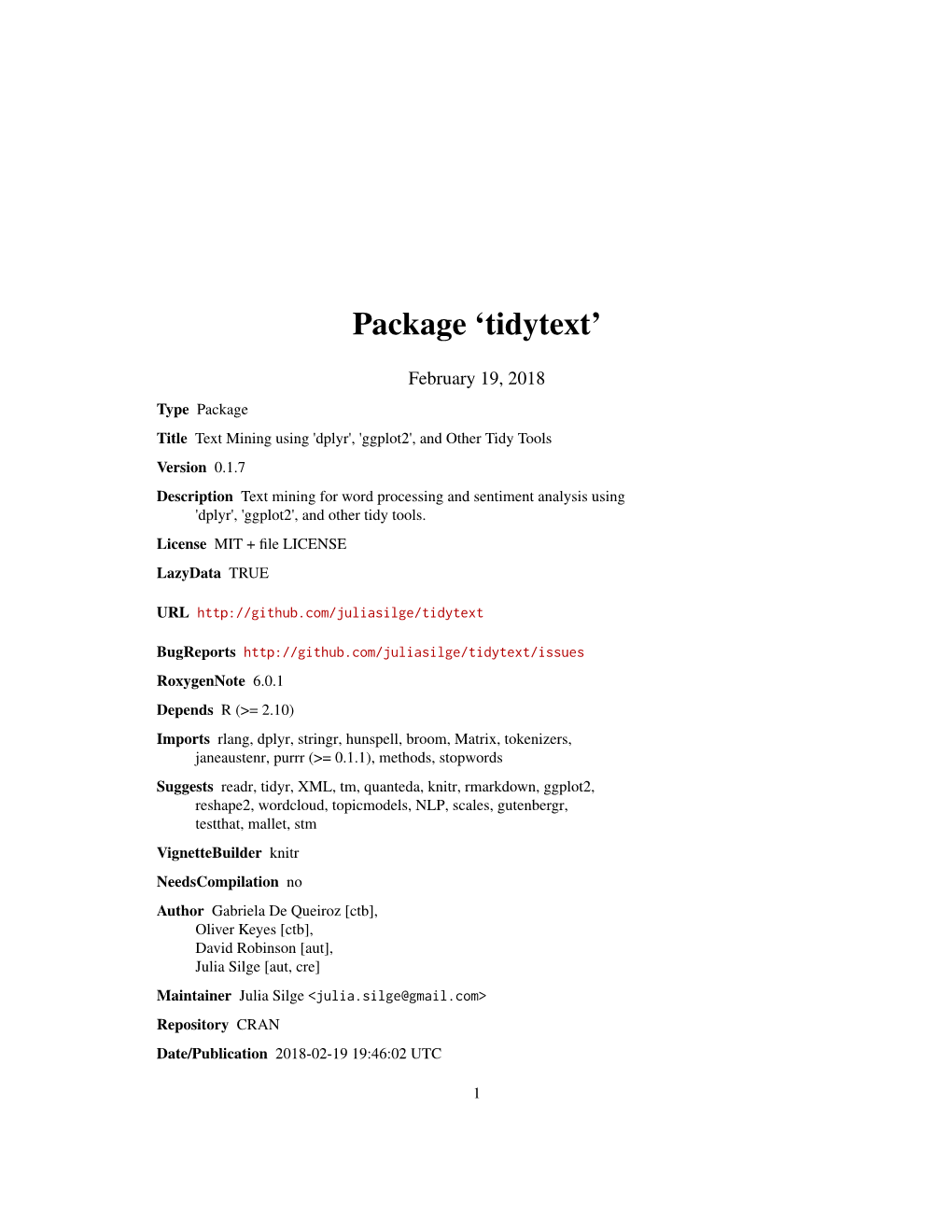 Package 'Tidytext'