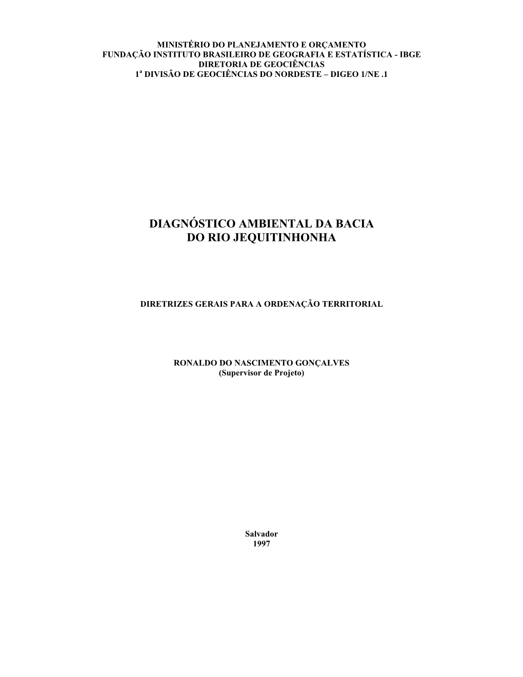 Diagnóstico Ambiental Da Bacia Do Rio Jequitinhonha