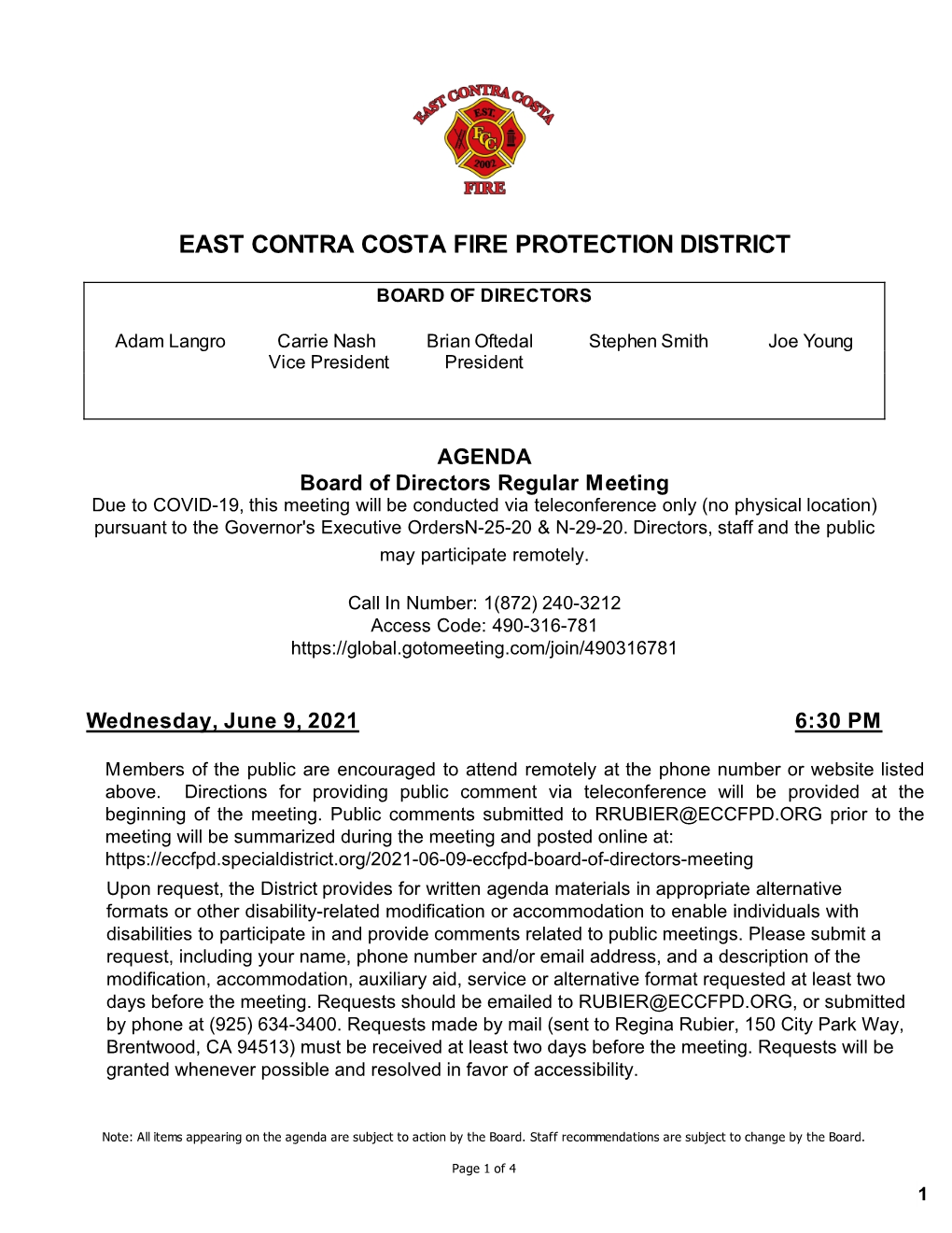 June 9 2021 Board of Directors Regular Meeting Agenda Packet V2