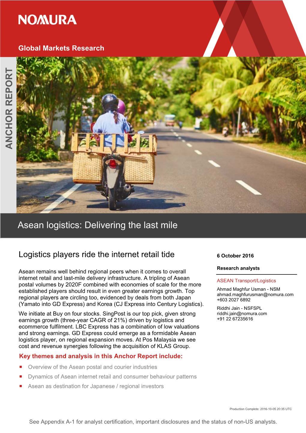 ANCHOR REPORT Asean Logistics: Delivering the Last Mile
