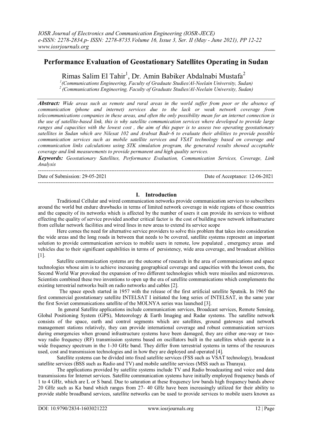 Performance Evaluation of Geostationary Satellites Operating in Sudan